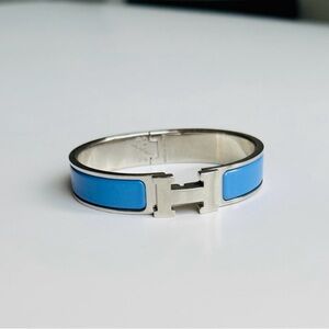 Hermes Authentic H Clic Blue and Silver Bracelet
